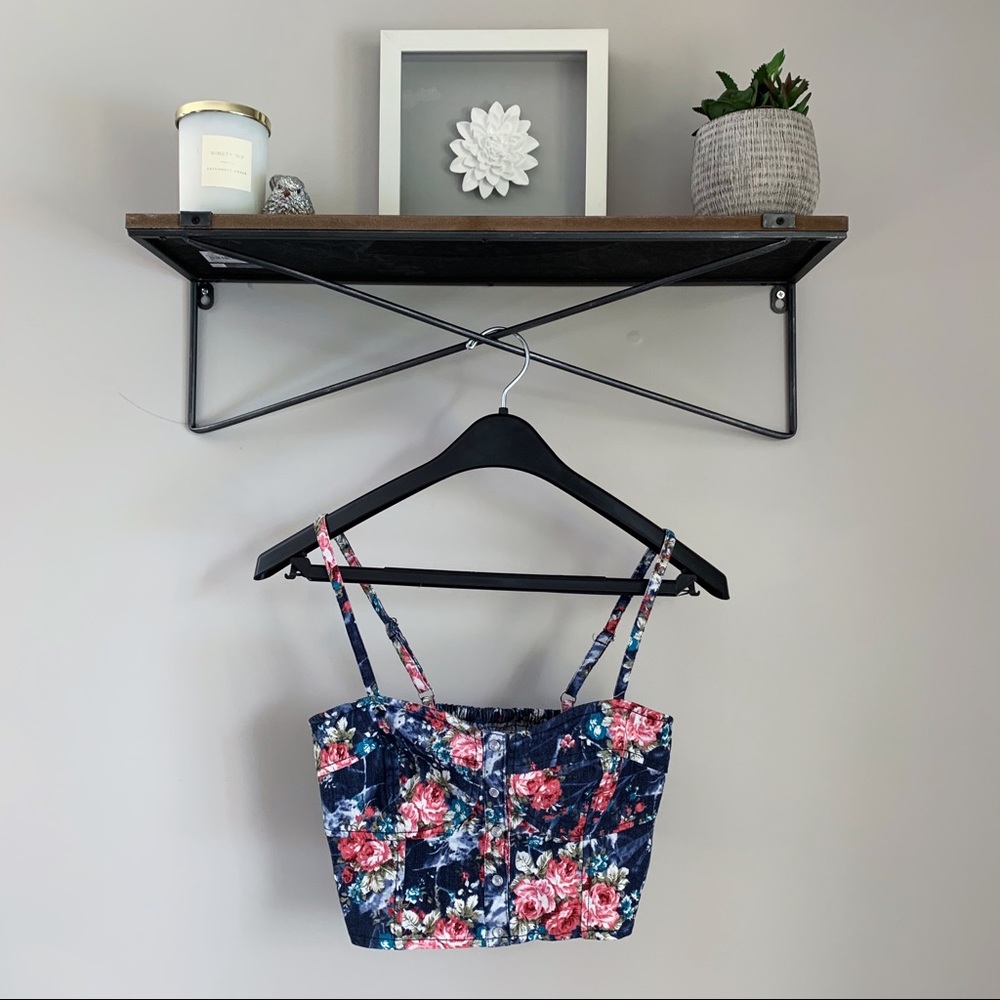 ❀ 2/$25 ❀ Denim Floral Button-Up Bustier Crop Top